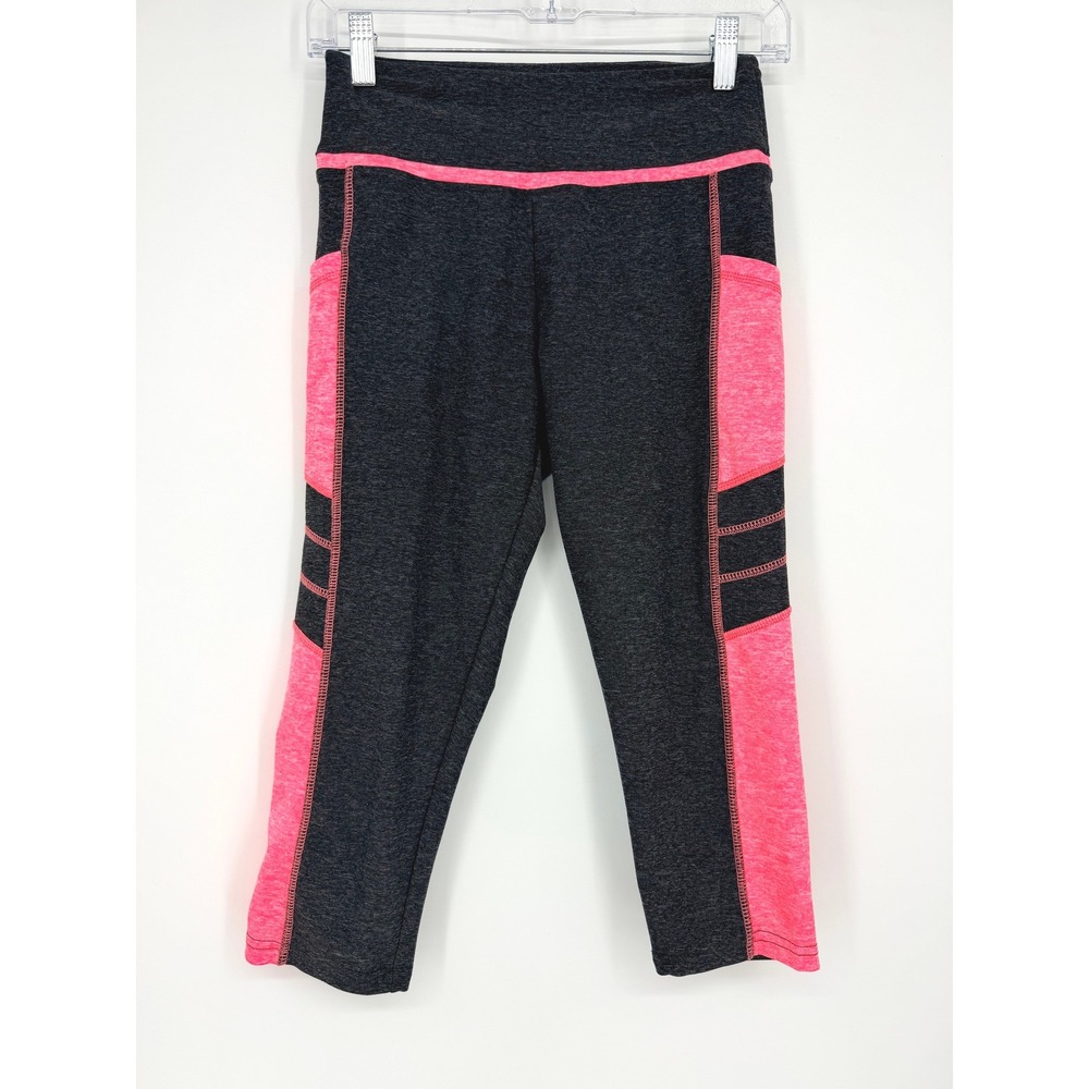 East Hong‎ Womens Charcoal Grey Neon Pink Side Pocket Athletic Crop Leggings S